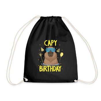 Capybara Capy Birthday Geburtstag - Drawstring Bag - black - Front