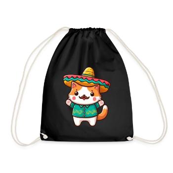 Mignon chat mexicain avec moustache et mexika - Sac de sport léger - noir - Devant