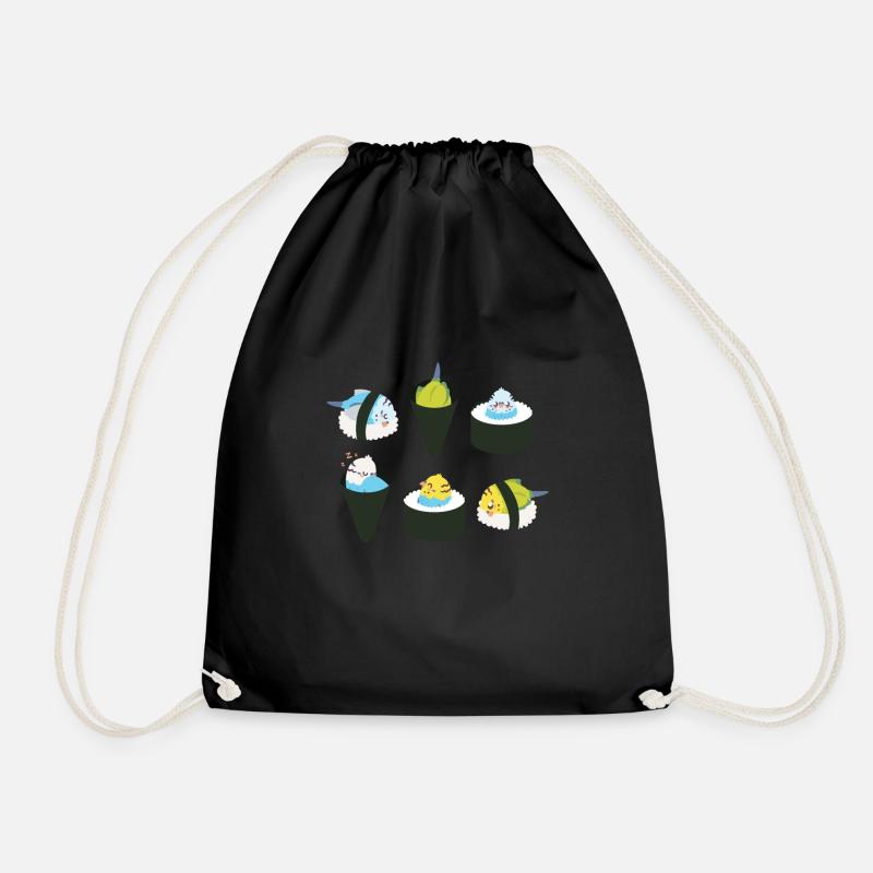 Cute Budgie Sushi Japan Kawaii - Drawstring Bag - black