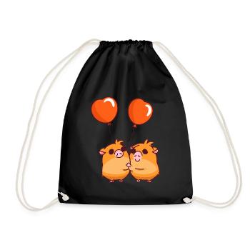 Guinea Pig Kawaii Cartoon Playing With Balloons - Drawstring Bag - black - Front