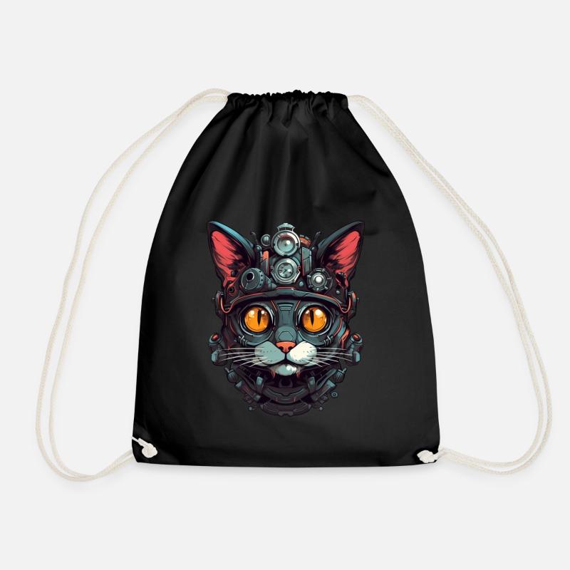 Katze Roboter Cyborg Kopf Portrait Steampunk Cyber - Turnbeutel - Schwarz