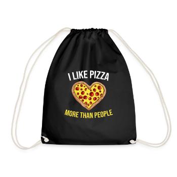 Pizza in the shape of a heart - I like Pizza more than People - Drawstring Bag - black - Front