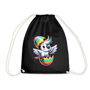 Easter Cockatoo in Eggshell, Clumsy Bird - Drawstring Bag - black - Front