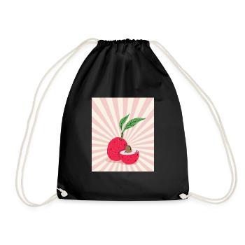 Lychee Retro Litschi Exotische Frucht - Turnbeutel - Schwarz - Vorne