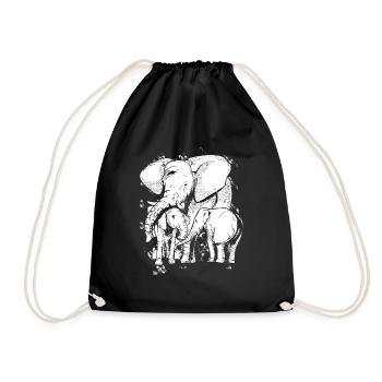 Elephant Family Elephant Child Elephant - Drawstring Bag - black - Front