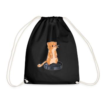 Katze mit Saugroboter Staubsauger - Turnbeutel - Schwarz - Vorne