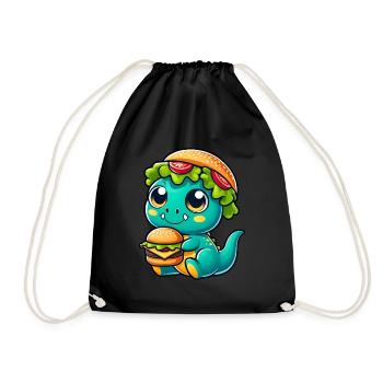 Whimsical dinosaur T-Rex with pumpkin hat - Drawstring Bag - black - Front