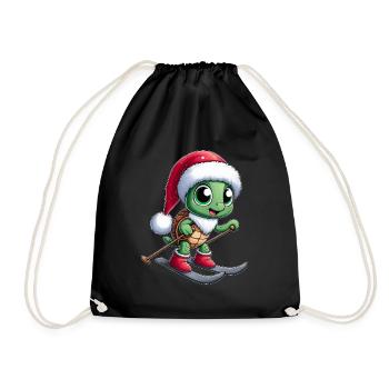 Christmas Turtle Santa Skier Winterspor - Drawstring Bag - black - Front