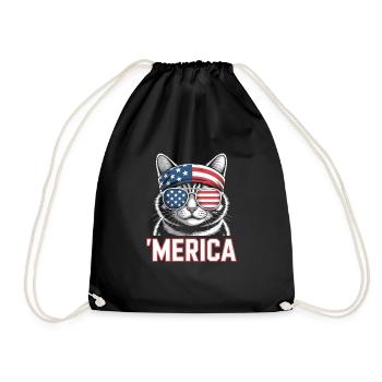 'Merica Cat with Sunglasses - Drawstring Bag - black - Front