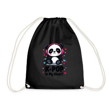 K-Pop in My Heart Cute Panda - Drawstring Bag - black - Front