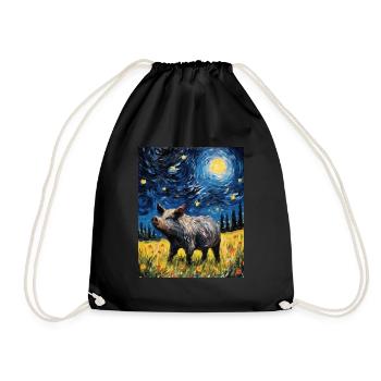 Sanglier, Van Gogh, Nuit Étoilée, Animal, Cochon - Sac de sport léger - noir - Devant