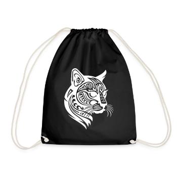 Unique Maori Tattoo Cat Design in White - Drawstring Bag - black - Front