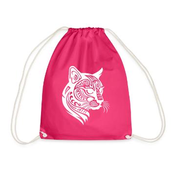 Einzigartiges Maori Tattoo Katzen Design in Weiß - Turnbeutel - Fuchsia - Vorne