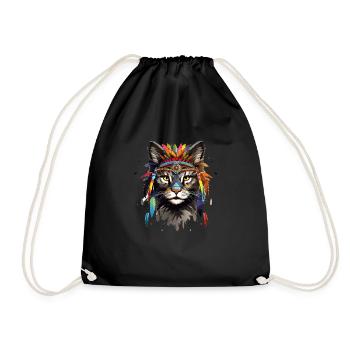 Feline Spirit's War Bonnet - Drawstring Bag - black - Front
