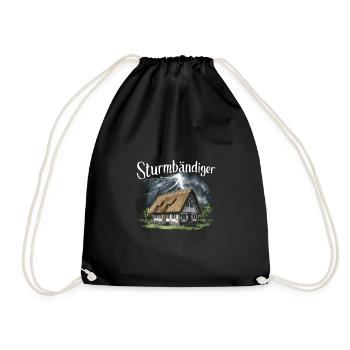 Sturmbändiger Nordeutsch Friesland Reetdach Haus - Turnbeutel - Schwarz - Vorne