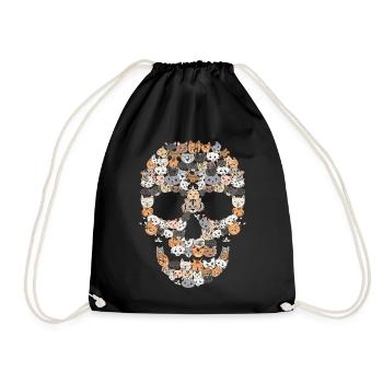 Crâne chats | Cadeau tête de chat chaton - Sac de sport léger - noir - Devant