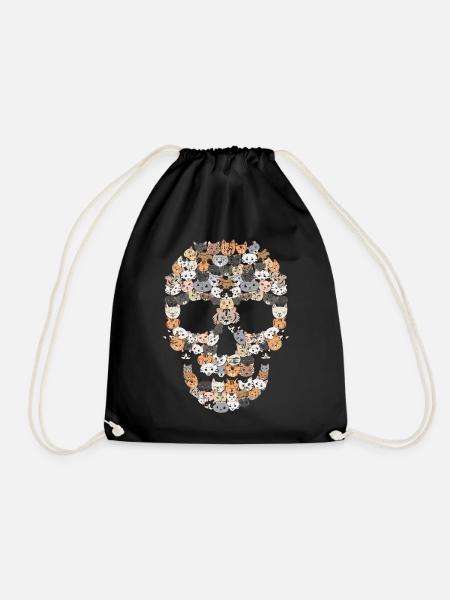 Totenkopf Katzen | Kätzchen Katze Kopf Geschenk - Turnbeutel - Schwarz