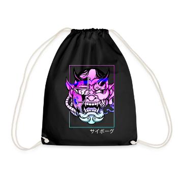 Oni Streetwear Hannya japanischer Dämon Vaporwave - Turnbeutel - Schwarz - Vorne