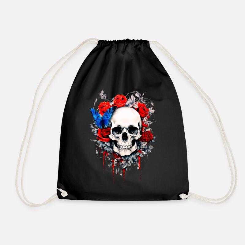 Totenkopf mit Rosen - Turnbeutel - Schwarz