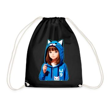 Jolie fille d’anime avec des chats à capuche - Sac de sport léger - noir - Devant