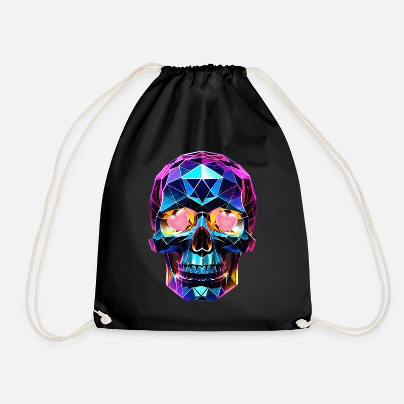 Crystal skull and heartfelt eyes. - Drawstring Bag - black