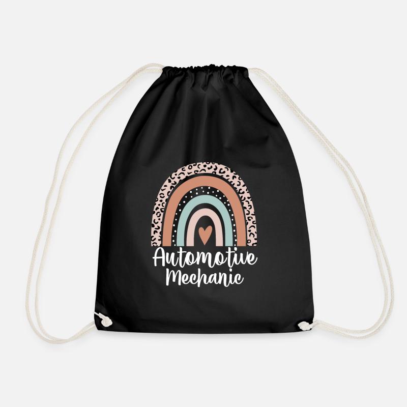 Automotive Mechanic Rainbow Leopard Heart - Drawstring Bag - black