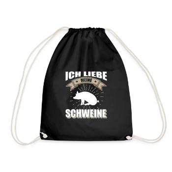 Schwein Ich liebe meine Schweine - Turnbeutel - Schwarz - Vorne