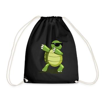 Dabbing turtle with sunglasses - Drawstring Bag - black - Front