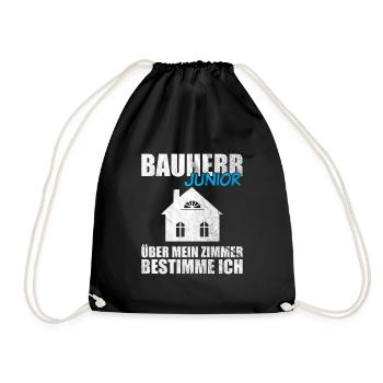 Lustiges Bauherr Junior Geschenk - Turnbeutel - Schwarz - Vorne