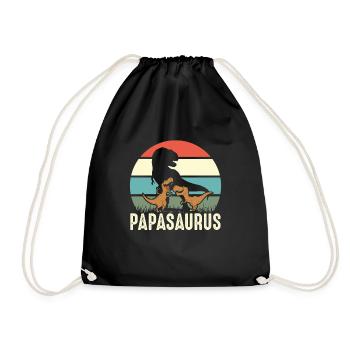 Funny Papasaurus Dino Dinosaur Gift - Drawstring Bag - black - Front