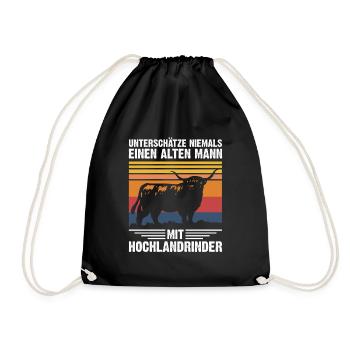 Old man | Highland Beef Retro Style - Drawstring Bag - black - Front