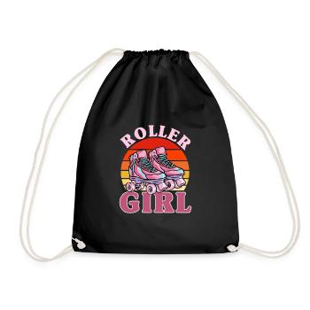 Roller Skating, Roller Skate Motif, Girls, Kids - Drawstring Bag - black - Front