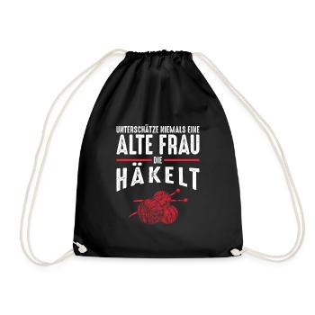 Alte Frau - Häkeln | Vintage Retro Style - Turnbeutel - Schwarz - Vorne