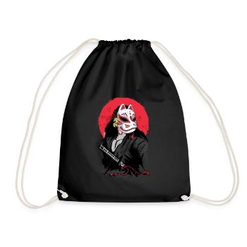 Kitsune Samurai Japan Manga Anime Geschenk - Turnbeutel - Schwarz - Vorne