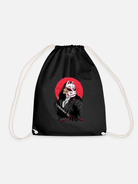 Kitsune Samurai Japan Manga Anime Geschenk - Turnbeutel - Schwarz
