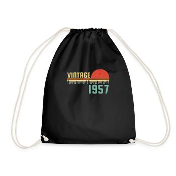 65. Geburtstag Geschenk, Jahrgang 1957, Retro - Turnbeutel - Schwarz - Vorne