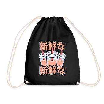 Süßer Kawaii Frischer Tee - Turnbeutel - Schwarz - Vorne