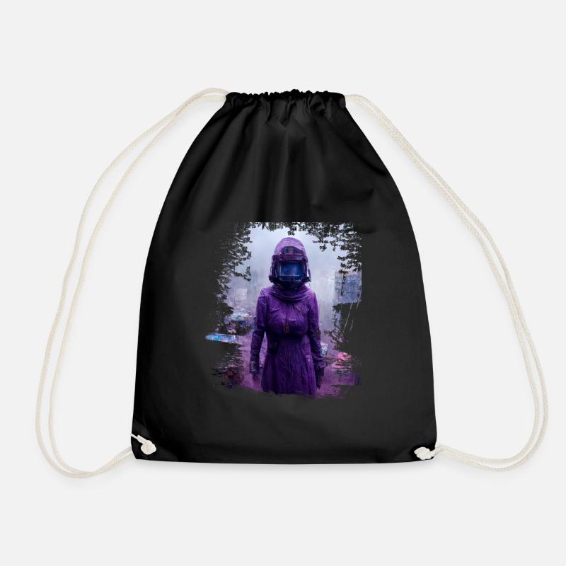 purple future warrior science fiction girl - Drawstring Bag - black