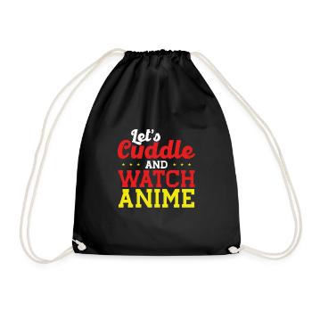 Cuddle and watch anime - Drawstring Bag - black - Front