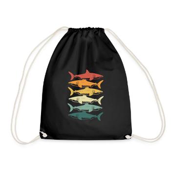 Many sharks retro vintage - Drawstring Bag - black - Front