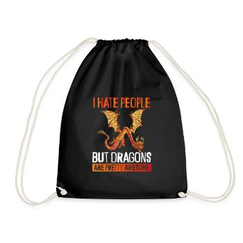 I hate people except dragons - Drawstring Bag - black - Front