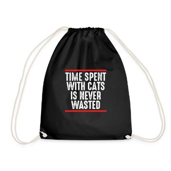 Time spent with cats is never - Drawstring Bag - black - Front