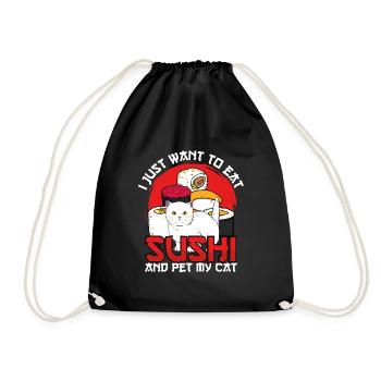 Ich Will Nur Sushi Essen Und Meine Katze - Turnbeutel - Schwarz - Vorne