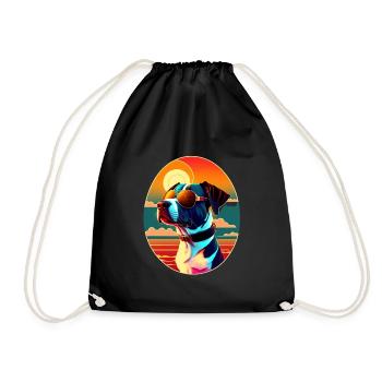 Cooler Sonnenuntergang Hund trägt Sonnenbrille - Turnbeutel - Schwarz - Vorne