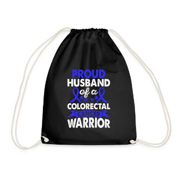 Husband of Colon Cancer Warrior Consciousness Blue - Drawstring Bag - black - Front