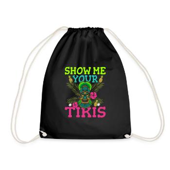 Show Me Tikis Hawaiian Luau Maui Hawaii Party - Drawstring Bag - black - Front