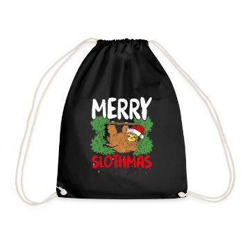 Weihnachtsfaultier Mit Roter Mütze - Turnbeutel - Schwarz - Vorne