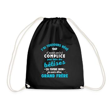 Je vais être grand frère - idée cadeau annonce - Sac de sport léger - noir - Devant