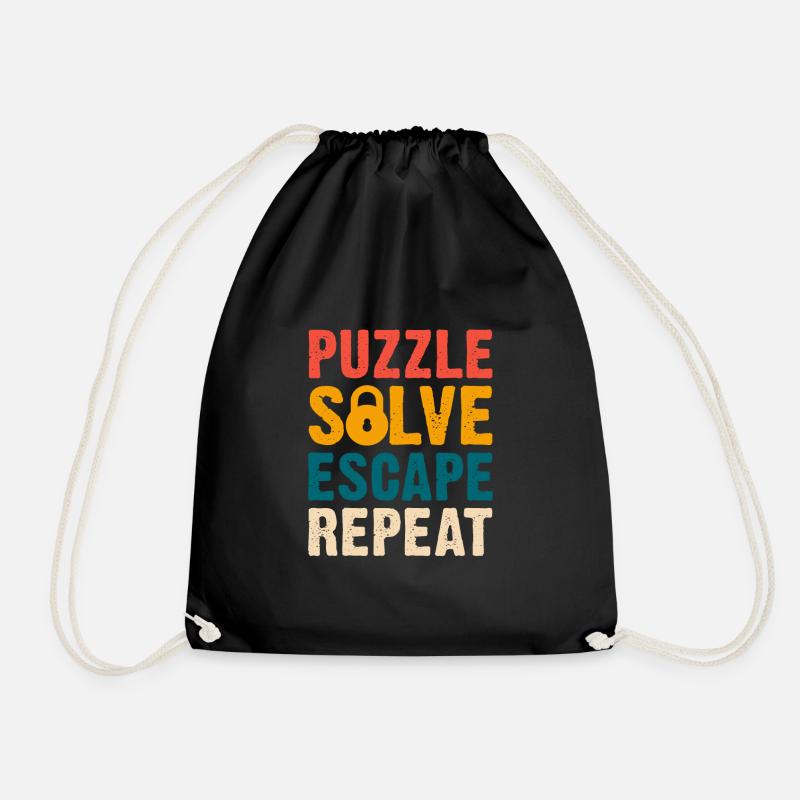 Puzzle Solve Escape Repeat Breakout Challenge - Drawstring Bag - black