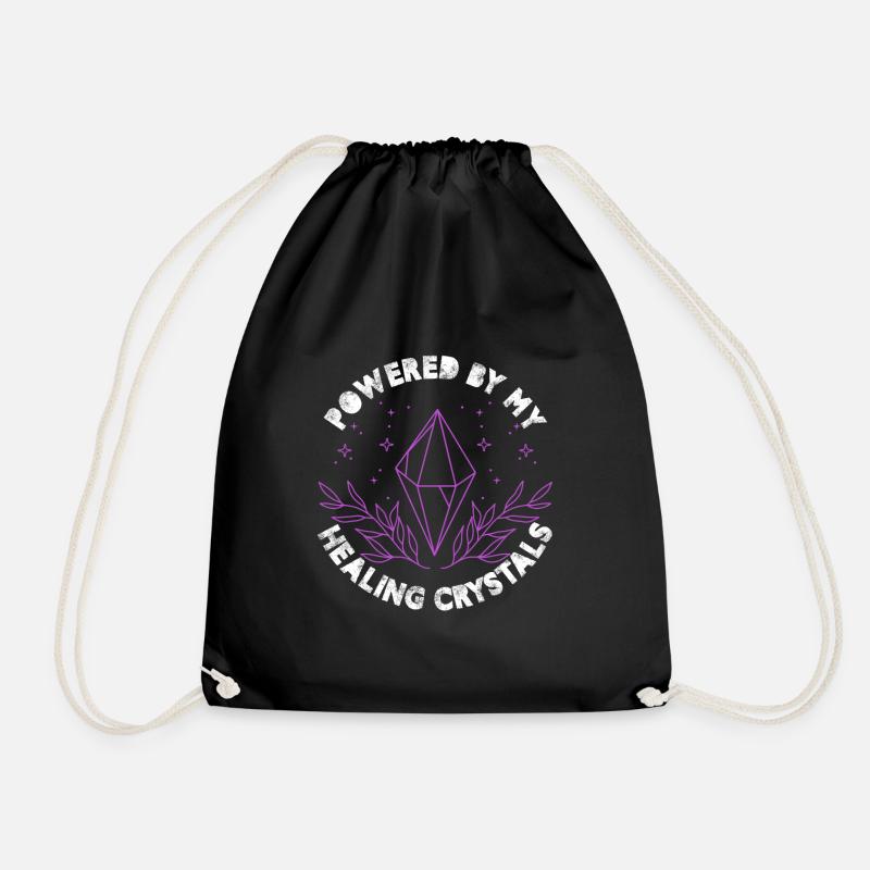 Powered By My Healing Crystals Lightworker Reiki - Drawstring Bag - black